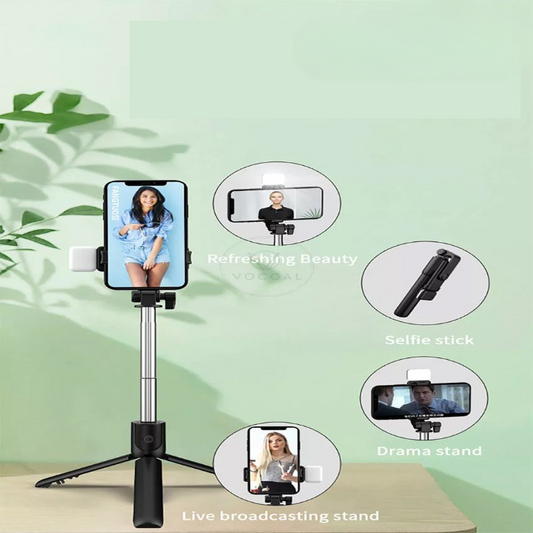 Selfie Stick With LED Light Wireless Bluetooth remort,Foldable with tripod