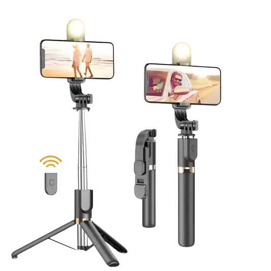 Selfie Stick With LED Light Wireless Bluetooth remort,Foldable with tripod